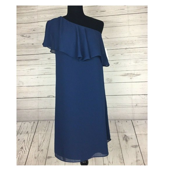 CECE Women's Tunic Dress One Shoulder Navy Blue Size: 8 - Picture 3 of 8